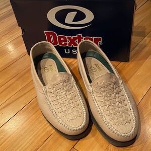 Dexter Beige Woven Leather Slip-On Loafers